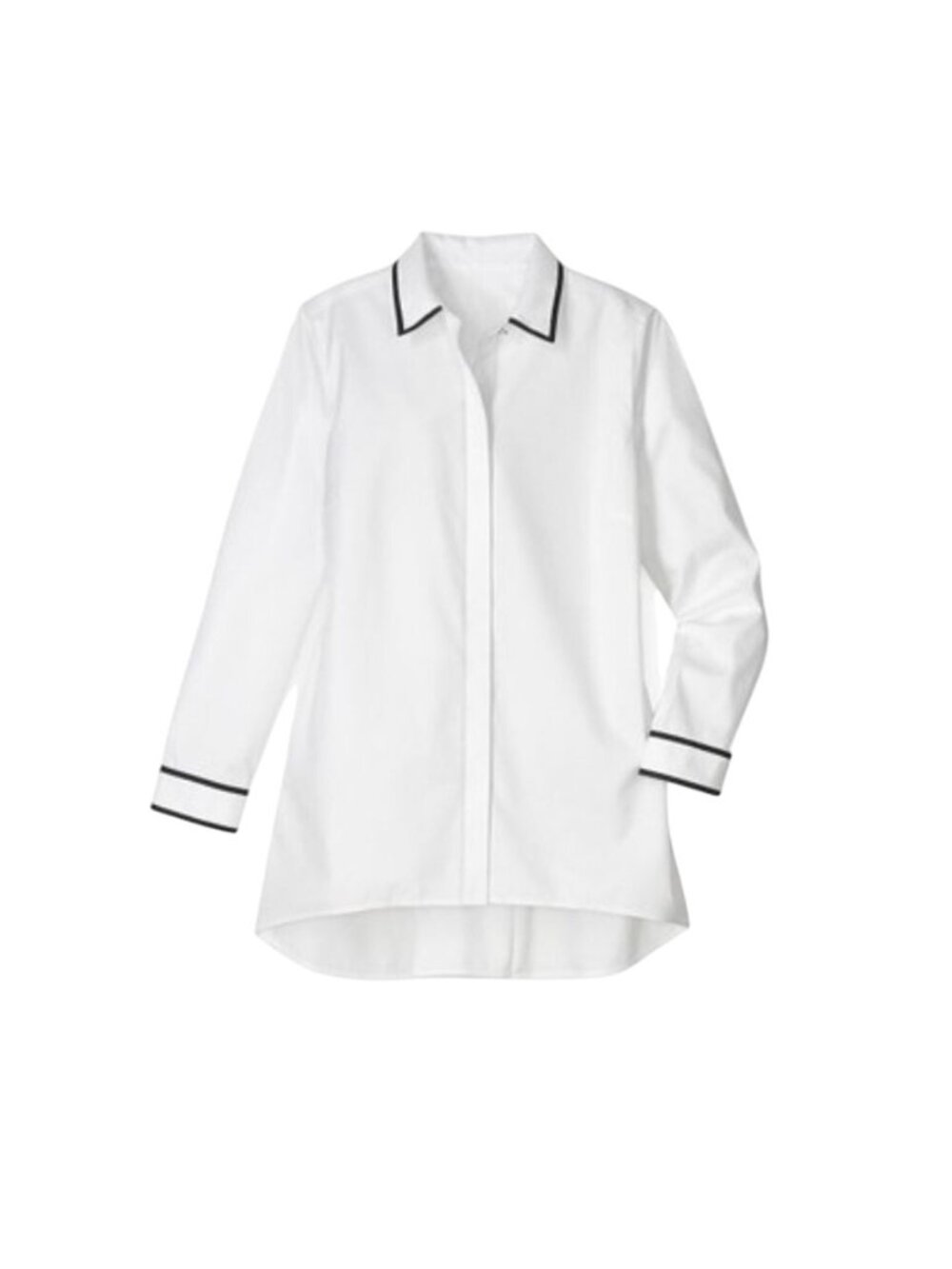 Chico's No-Iron White Black Contrast Trim Hi-Low Tunic Top - Size 3 XL